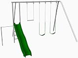 MT 40 10 Ft Tall Swingset - 2 Swing Seat, Trapeze Bar, 10 Ft Long Wave Slide, Fire Pole, Turning Bar