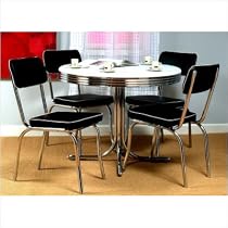 Retro 5 Piece Dining Set with Black Padded Vinyl Chairs