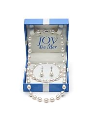 7-8mm White Oval Freshwater Pearl Wire-Wrapped Necklace, Bracelet, and Dangle Earring Set in Sterling Silver