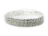 Silver Tone Three-Row Rhinestone Elastic Fashion Bracelet