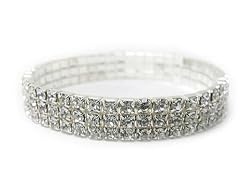 Silver Tone Three-Row Rhinestone Elastic Fashion Bracelet