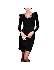 Stretchy Beaded Above the Knee Cotton/Polyester Puff Sleeves Prom Dress/Mini Dress 