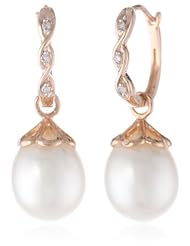 10k Rose Gold Cultured Freshwater Cultured Pearl and Diamond Earrings (0.03 cttw, GH Color, I2-I3 Clarity)