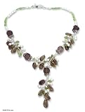 Quartz and pearl necklace, 'Autumn Smoke' 0.8 W 17.7 L