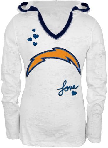 San Diego Chargers - Hearts Girls Youth Soft Hooded Long Sleeve 16-18 White