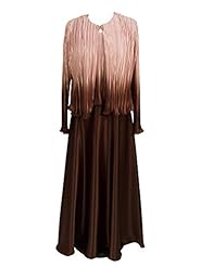 A-line Full-Skirt Crinkled Satin Scoop Neck Long Sleeves Sleeveless Tank Dropped   Waistline Mother-of-the-Bride Dress 