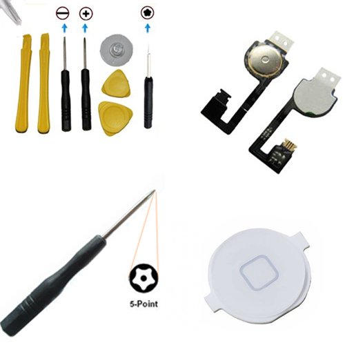 YAGadget iPhone 4 AT&T GSM Home Button Flex Cable + White Home Button + Clear Screen Protector + 7 Piece Complete Tool Kit + 5 Star Torx Screwdriver On Sale
