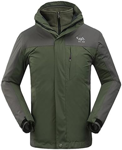 SHA MEI Men's 3in1 Water Resistant Comfort Hooded Windproof Outwear Jacket Coat (XX-Large, Army Green)