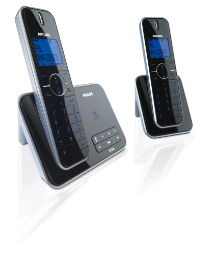 Philips ID 5552 B/38 Schnurlostelefon (Anrufbeantworter, monochrom Display, blau Hintergrundbeleuchtung, mit Freisprechfunktion) schwarz