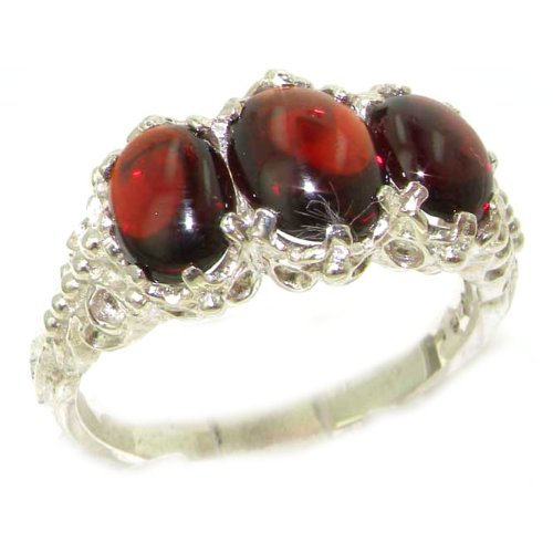 Victorian Design Solid English White Gold Natural 3.3ct Cabochon Garnet Ladies Ring - Finger Sizes 5 to 12 Available