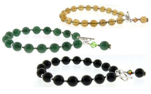 Click here to buy Set of Three Sterling Silver Bracelets with Swarovski Crystal - Citrine - Onyx - Aventurine by Tery K Jewelry.