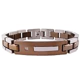 Mens Stainless Steel Bracelet with Diamond-Accent and Brown Plating, 8.25''