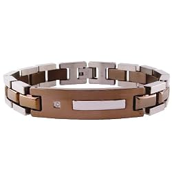 Men's Stainless Steel Bracelet with Diamond-Accent and Brown Plating, 8.25''