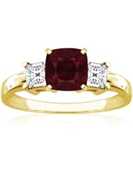14K Yellow Gold Cushion Cut Ruby Three Stone Ring