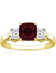 18K Yellow Gold Cushion Cut Ruby Three Stone Ring