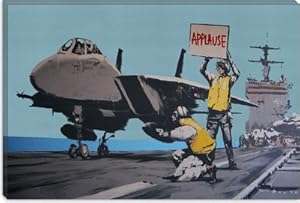 iCanvasART Banksy Applause Jet Aircraft Carrier Canvas Art Print Poster #2118 18"x12"