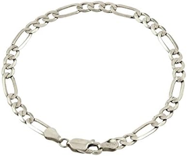 14Kt Solid White Gold Figaro Chain Men Bracelet