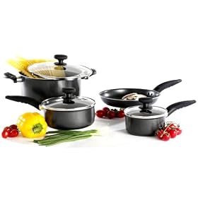 Proctor Silex 52512 Aluminum Nonstick Softhandle 7 Piece Set, Black
