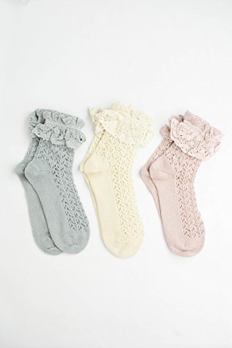 Leto Collection Women's Vintage Ruffle Frilly Lace Anklet Socks 3 Pack