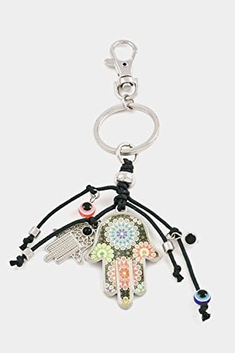 GlitZ Finery Hamsa with Evil Eye Charm Key Chain (Rhodium/Black)