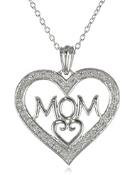 Sterling Silver "MOM" with Diamonds Heart Pendant Necklace (0.10 cttw, I-J Color, I2-I3 Clarity), 18"