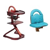 Svan High Chair from Scandinavian Child with Infant Kit and Cushion, Turquoise Cushion with Mahogany Wood