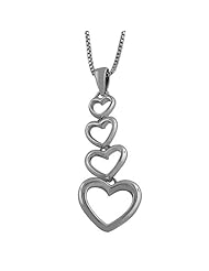 Rhodiumplated Sterling Silver Graduated Hearts Pendant Necklace (18 Inch)