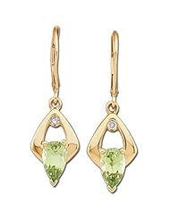 14K Yellow Gold Peridot and Diamond Earrings -- LIFETIME WARRANTY