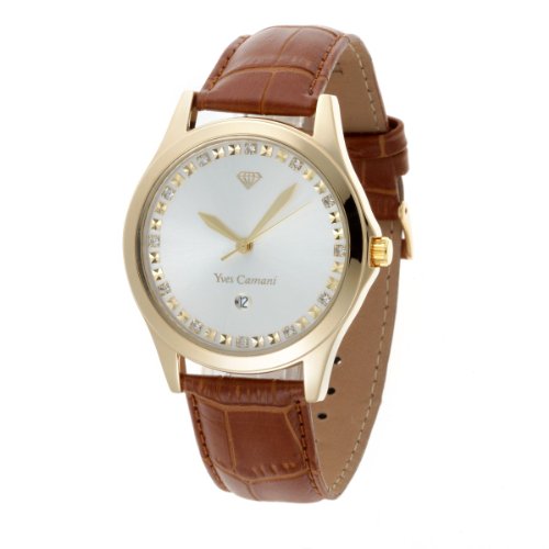 Yves Camani Herren-Armbanduhr XL Golden Big Twinkle Silber/Braun Analog Leder YC1028-C Preisvergleich