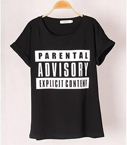 T-shirts Short Sleeve Parental Advisory Explicit Content Lapel Letter Size M