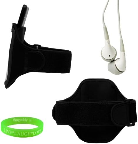 Elegant OEM VG Brand Black Armband with Sweat Resistant Lining and Unique Key Pocket for Motorola Droid Razr M Smart Phone + Compatible Black 3.5mm Jack Earbud Earphones + VanGoddy Wrist Band