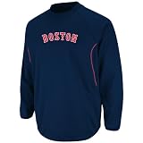 MLB Mens Boston Red Sox Long Sleeve Crew Neck Thermabase Tech Fleece Pullover By Majestic (Pro Navy/Pro Scarlet, Large)