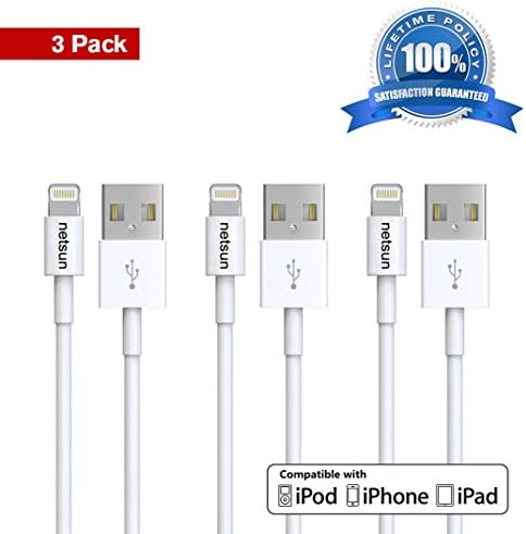 iPhone cable,NetSun(TM) 3 Pack 3Ft Lightning to USB Sync and Charging Cable for Apple iPhone 6s / 6s Plus / 6 / 6 Plus / 5s / 5c / 5, iPod 7, iPad Mini / Mini 2/ Mini 3, iPad 4 / iPad Air / Air 2