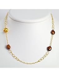 Sterling Silver & Vermeil Brown Cultured Pearl Necklace - 16 Inch