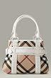 Burberry Studded Check Shopper Handbag - White