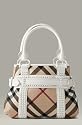 Burberry Studded Check Shopper Handbag - White