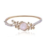 18k Yellow Gold Overlay Sterling Silver Rose Quartz Cabachon and Diamond Accent Bangle Bracelet
