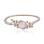 18k Yellow Gold Plated Sterling Silver Rose Quartz Cabochon and Diamond Accent Bangle Bracelet