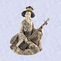 Japanese Geisha statue maiden w shamisen sculpture New
