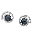 14K White Gold Black Akoya Pearl and Diamond Earrings