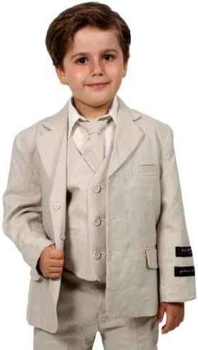 Johnnie Lene Boys Cotton/Linen Natural Summer Suit From Baby to Teen