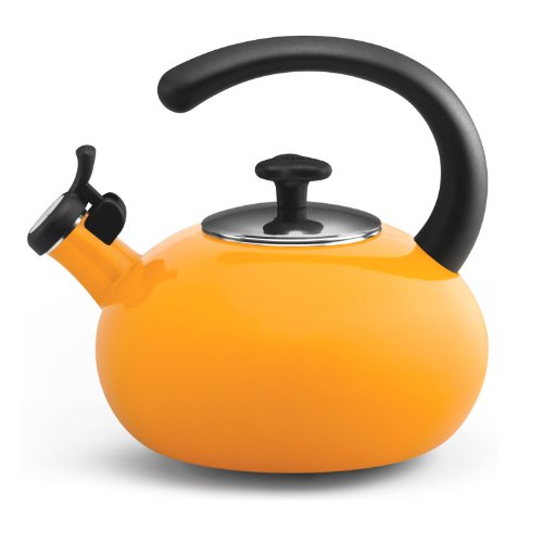 "Rachael Ray Teakettle 2-Quart Porcelain Enamel on Steel Curve Tea Kettle, Yellow"