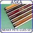 Billiard Pool Sticks Set of 6 Aska Sneaky Pete Pool Cues