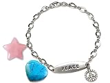 14k gold plated 925 Sterling Silver Pink Quartz and Turquoise Charm Love Bracelet - Gold Plated Silver