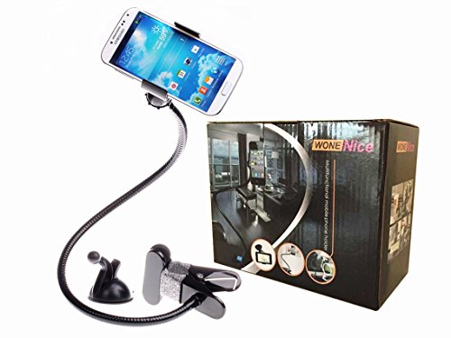 WoneNice Universal Flexible Long Arms Mobile Phone Holder Desktop Bed Lazy Bracket Mobile Stand Support all Mobiles Wide Less Than 90mm for Bedroom, Kitchen, Office, Bathroom etc... (Black)