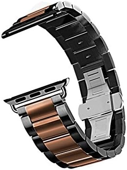 Apple Watch Band, Iwatch Stainless Steel Metal Replacement Strap Apple Watch Chain with Durable Folding Clasp for Apple Watch(Charcoal Black with Rose gold 42 mm)