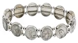 Stretchy Adjustable Bracelet - Black and White Images of Jesus and Other Religious Icons - 6 to 7.5 in.