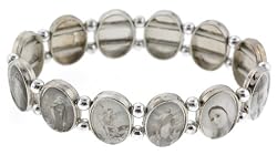 Stretchy Adjustable Bracelet - Black and White Images of Jesus and Other Religious Icons - 6 to 7.5 in.