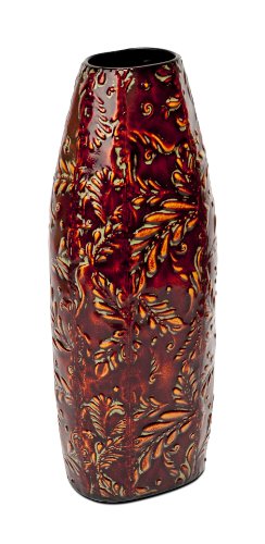 Gerson Everlasting Glow 15-Inch Oval Metal Vase, Deep Red
