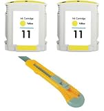 Two Yellow Ink Cartridges HP 11 XL HP11 HP11Y + Cutter for HP Printers DesignJet 500, DesignJet 510, DesignJet 800